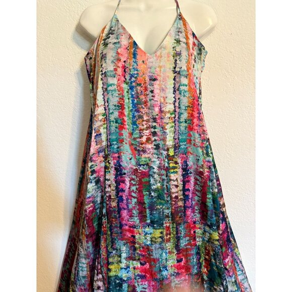 Nicole Miller New York Multicolor Halter Maxi Dress M Polyester Blend Boho Beach - Picture 8 of 16